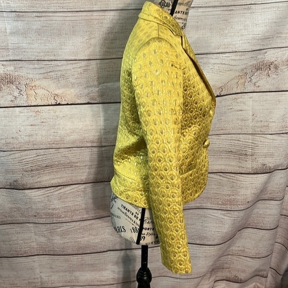 J Crew Collection Blazer Metallic Brocade Silk Wool Size 0 Lined - Picture 4 of 9